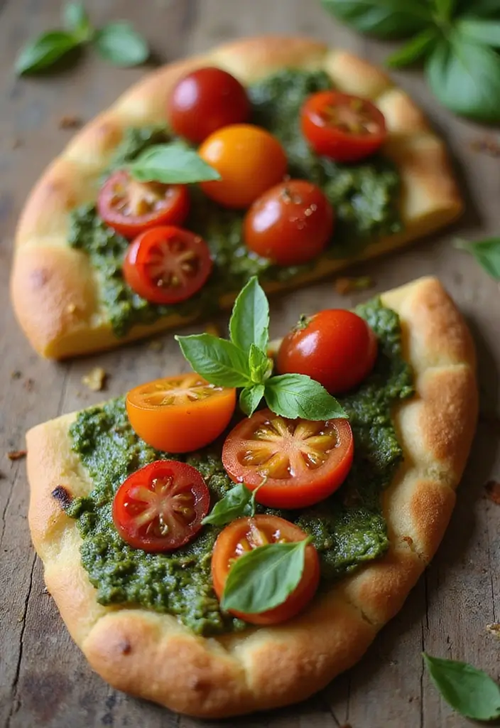 Bursting Cherry Tomato Recipes: Salads and Roasts - 7. Cherry Tomato and Pesto Flatbread