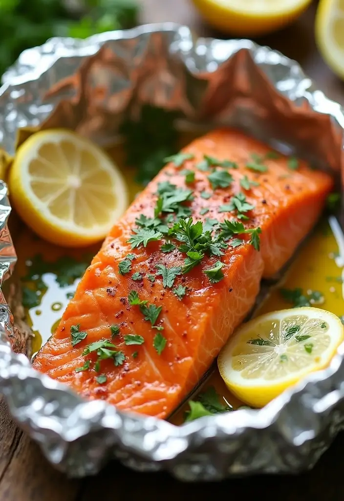Flaky Baked Salmon Recipes: Lemon Herb Foils - 1. Zesty Lemon Garlic Salmon Foil Pack
