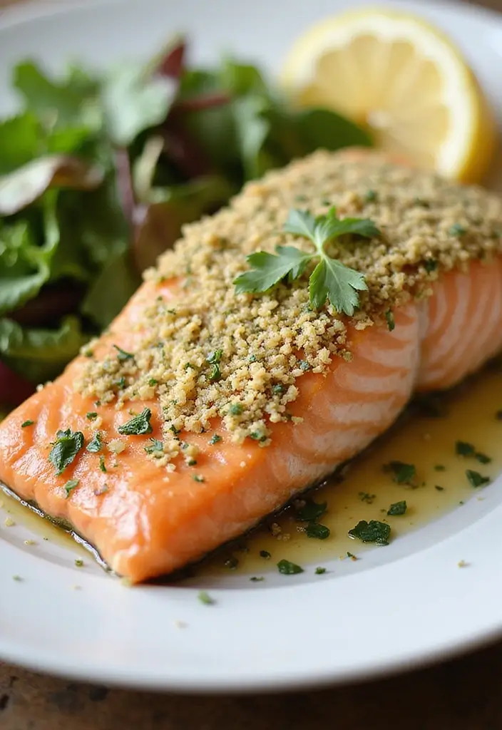 Flaky Baked Salmon Recipes: Lemon Herb Foils - 10. Garlic Lemon Herb Crusted Salmon