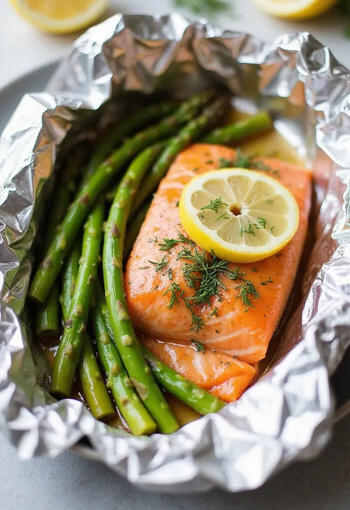 Flaky Baked Salmon Recipes: Lemon Herb Foils - 6. Lemon Dill Salmon with Asparagus