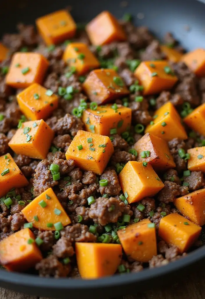 Hearty Ground Beef and Potato Recipes: Skillet Hashes - 10. Sweet Potato and Beef Skillet