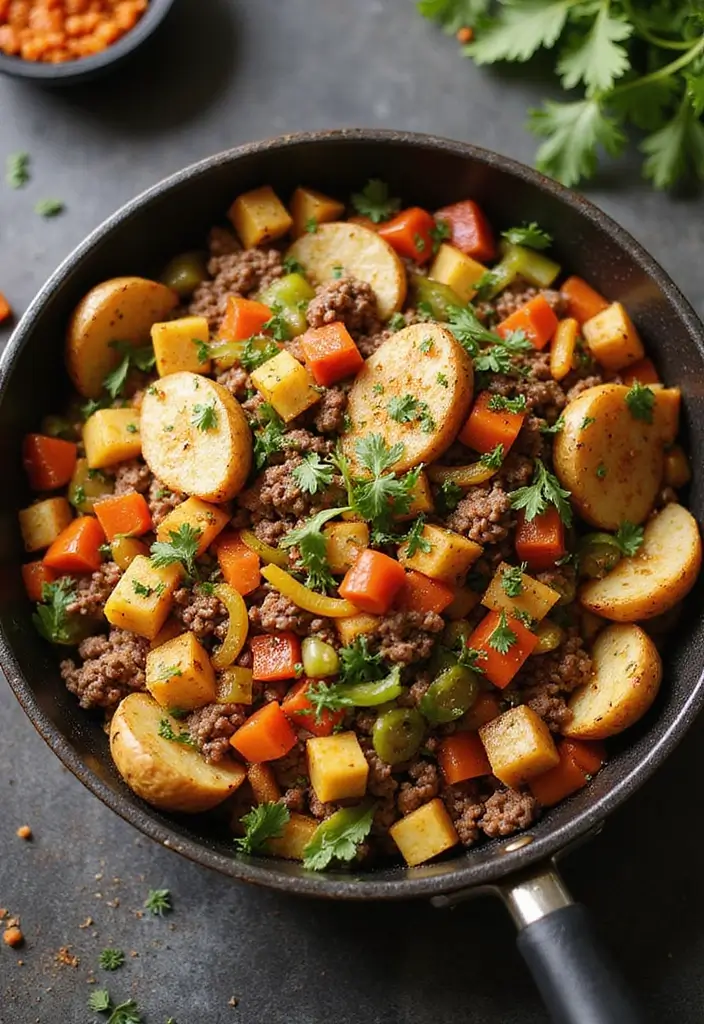 Hearty Ground Beef and Potato Recipes: Skillet Hashes - 6. Beef, Potato, and Veggie Stir-Fry