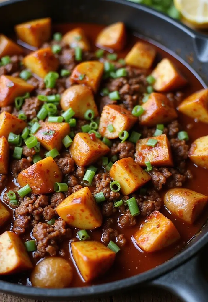 Hearty Ground Beef and Potato Recipes: Skillet Hashes - 7. Barbecue Beef and Potato Skillet