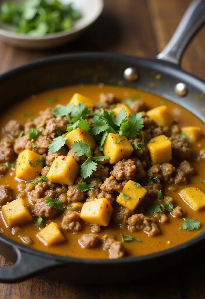Hearty Ground Beef and Potato Recipes: Skillet Hashes - 8. Curry Beef and Potato Skillet