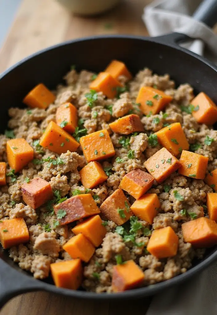 Lean Ground Turkey Recipes: Healthier Swaps - 9. Turkey and Sweet Potato Skillet
