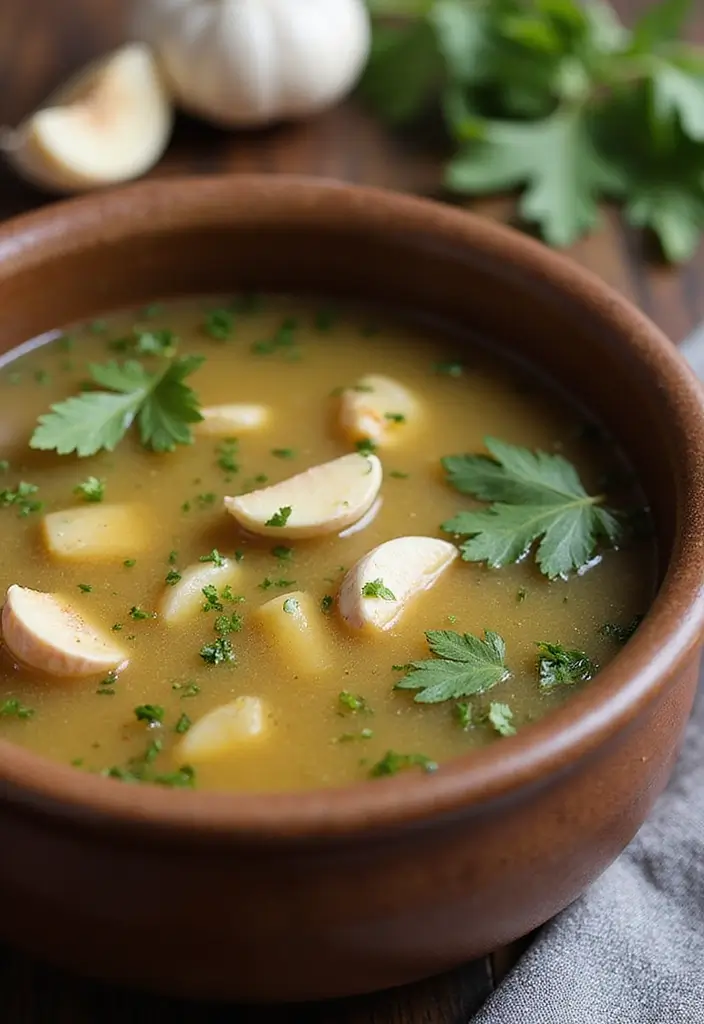 Nourishing Bone Broth Soup Recipes: Collagen Rich - 7. Healing Garlic Bone Broth Soup