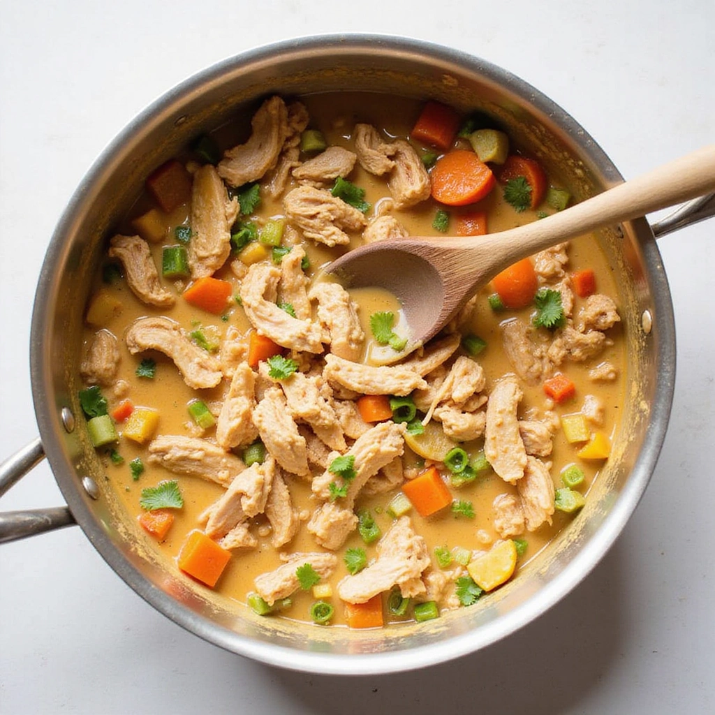 Simple Easy Chicken Pot Pie Recipe: Flaky Crust Comfort - Step 4: Add Chicken and Vegetables