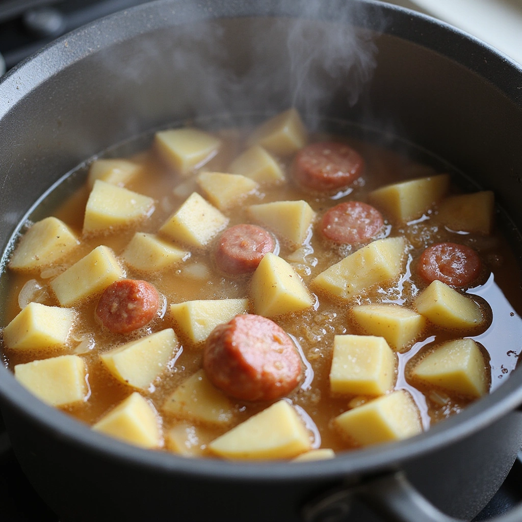 Tuscan Zuppa Toscana Recipe: Sausage and Kale Soup - Step 4: Add Potatoes and Broth