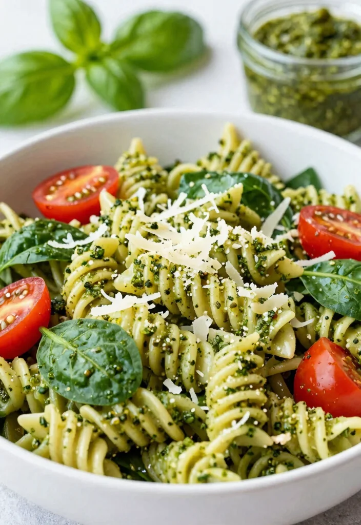 15 Cold Pasta Salad Recipes Perfect for Picnics, Potlucks and Meal Prep - 2. Pesto Pasta Salad with Spinach 1