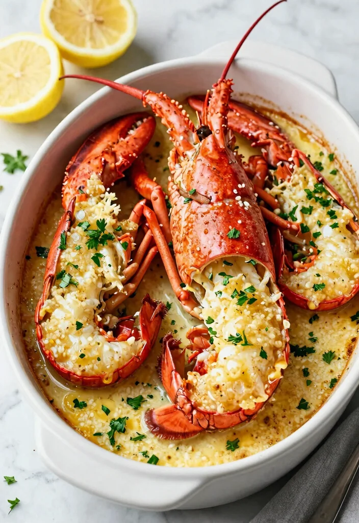 17 Aesthetic Seafood Boil Recipes & Stunning Serving Ideas for Your Next Feast - 12. Garlic Butter Lobster Bake 1