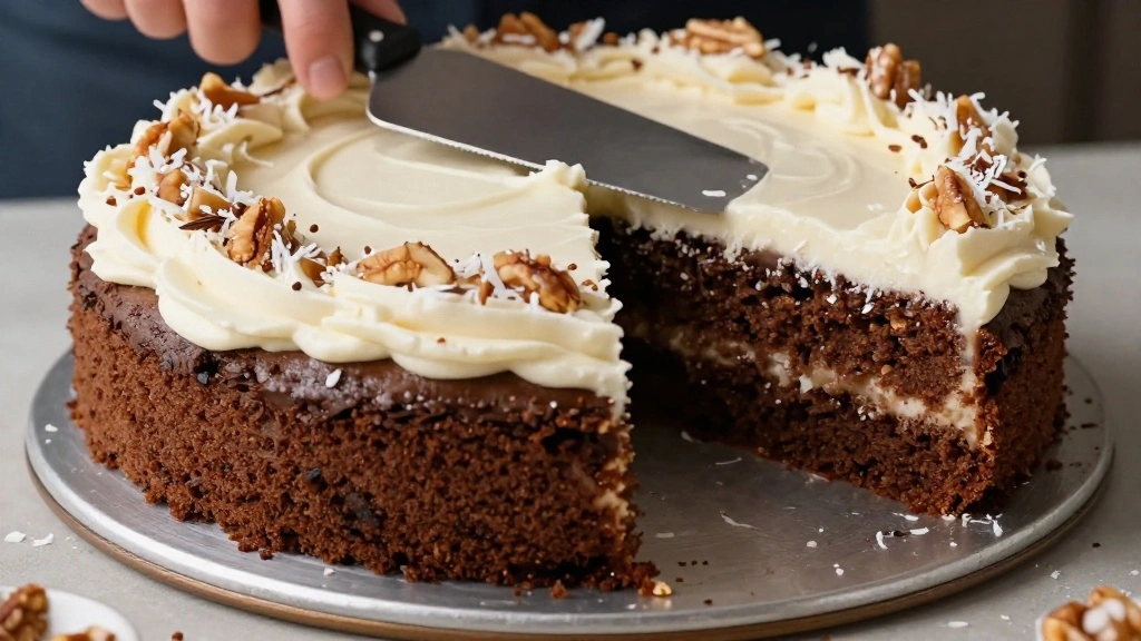 Authentic German Chocolate Cake Recipe with Coconut Pecan Frosting - Step 8: Assemble the Cake 1