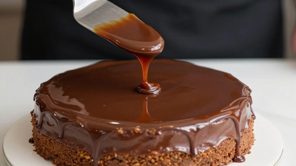 Chocolate Caramel Cake with Drip Glaze - Step 10: Apply the Ganache Drip 1