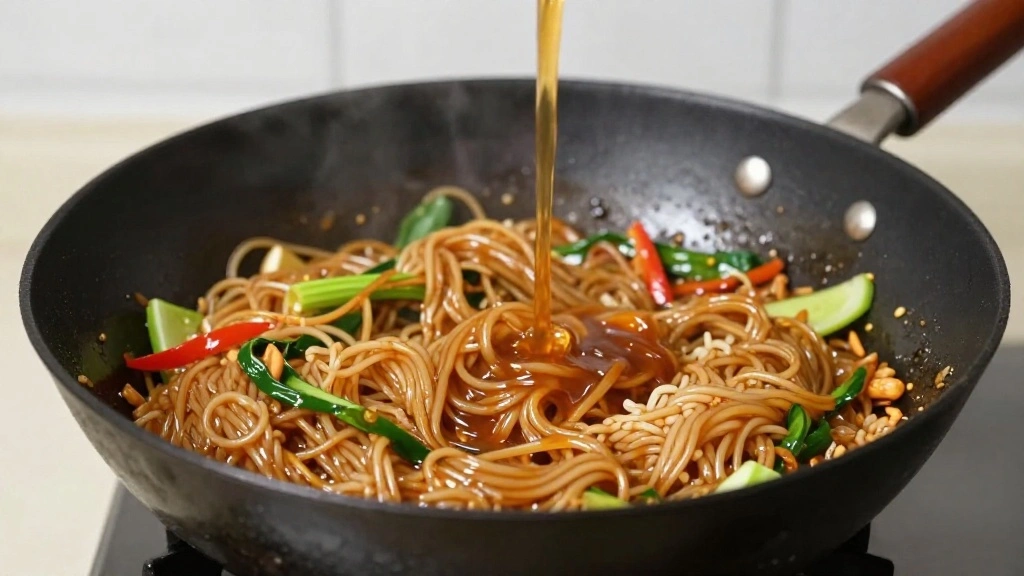 Light and Healthy Rice Noodles Stir-Fry Recipe - Step 7: Pour the Sauce 1