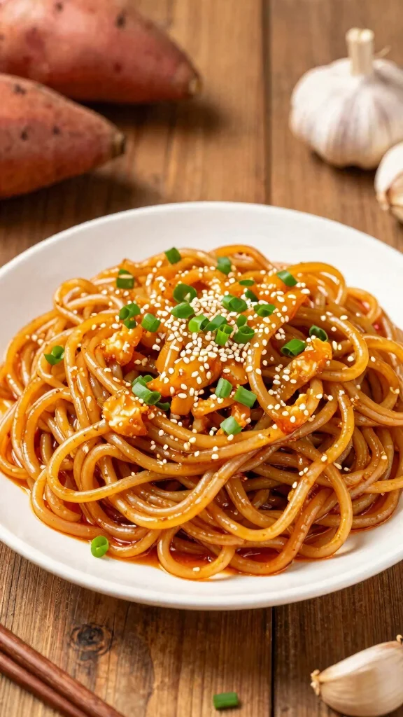 10 Noodles Recipes from Scratch That Beat Store-Bought Every Time - 7. Sweet Potato Noodles with Garlic Sauce 1