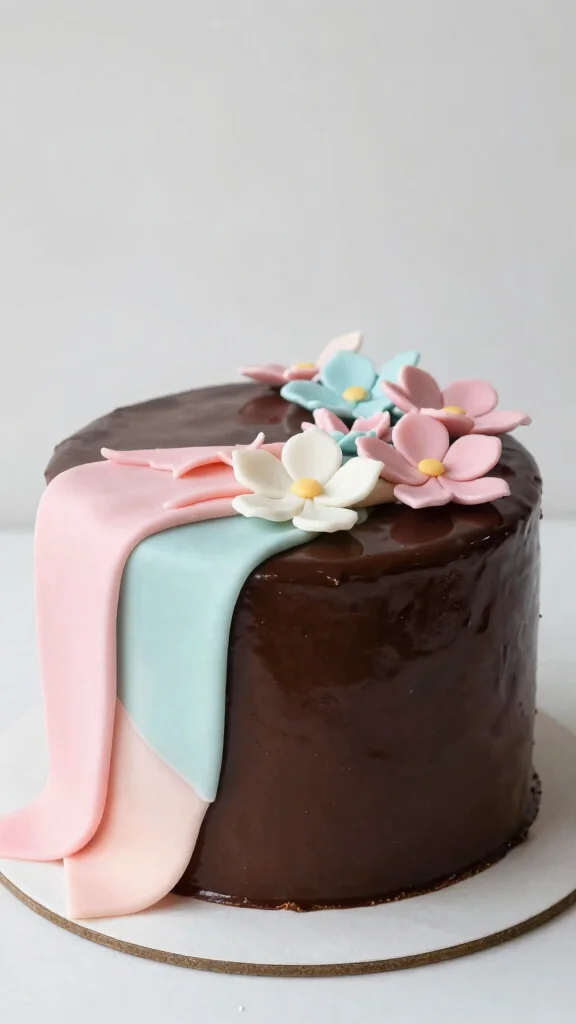 11 Chocolate Cake Ganache Decoration Ideas Sleek and Stunning - 3. Ganache and Fondant Combo 1