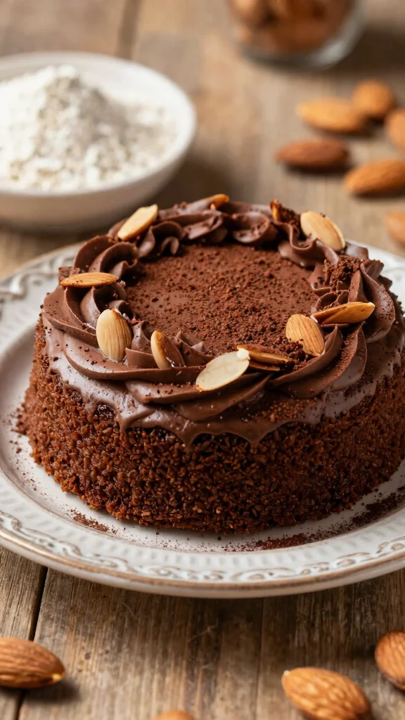 11 Chocolate Cake with Chocolate Frosting Recipes for True Chocoholics - 9. Chocolate Almond Cake 1