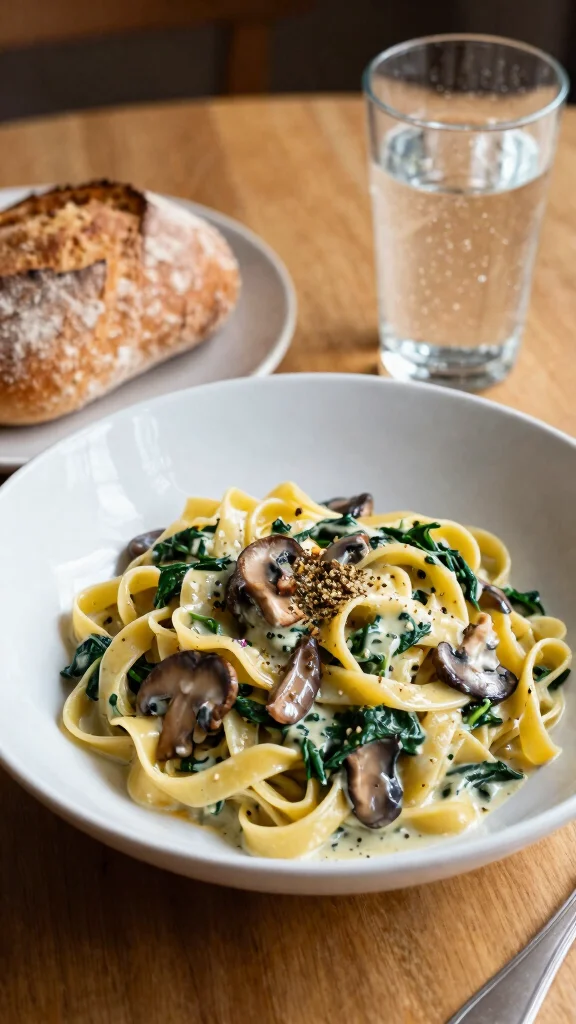 11 Noodles Recipes for Dinner: Quick, Easy and Family-Friendly - 3. Creamy Spinach and Mushroom Fettuccine 1