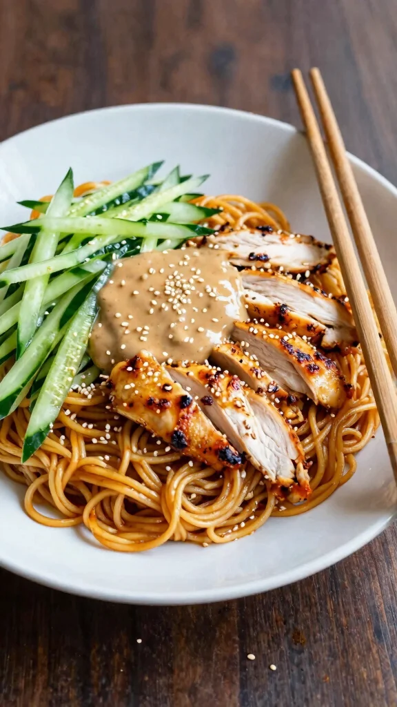 12 Chinese Noodles Recipes for Authentic Flavors at Home - 11. Sesame Noodles with Chicken 1