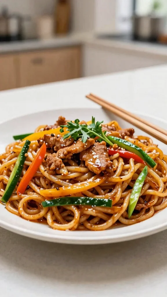 12 Chinese Noodles Recipes for Authentic Flavors at Home - 7. Pork and Vegetable Stir-Fried Noodles 1
