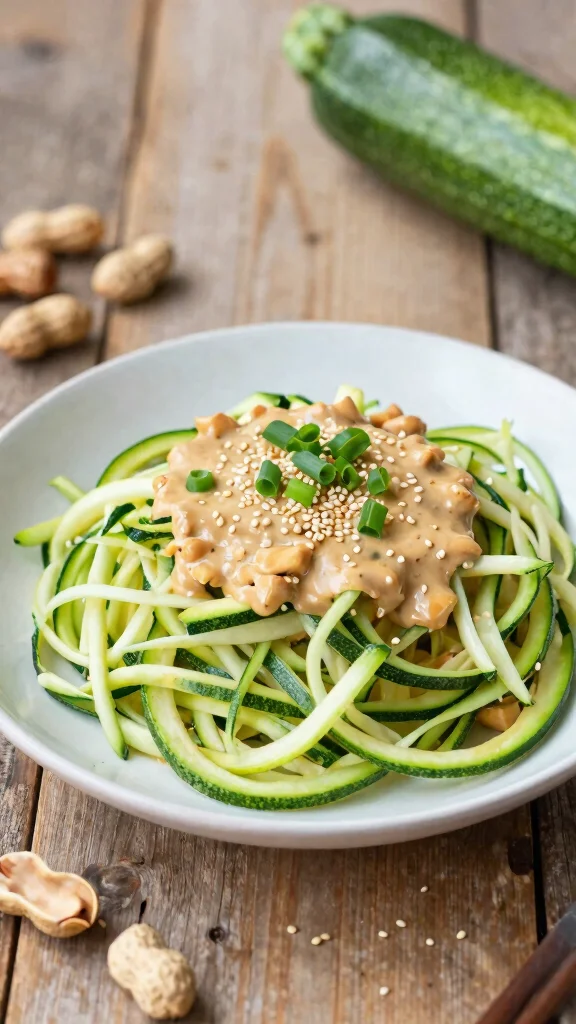 13 Asian Noodles Recipes from Classic to Creative - 5. Zucchini Noodles with Peanut Sauce 1
