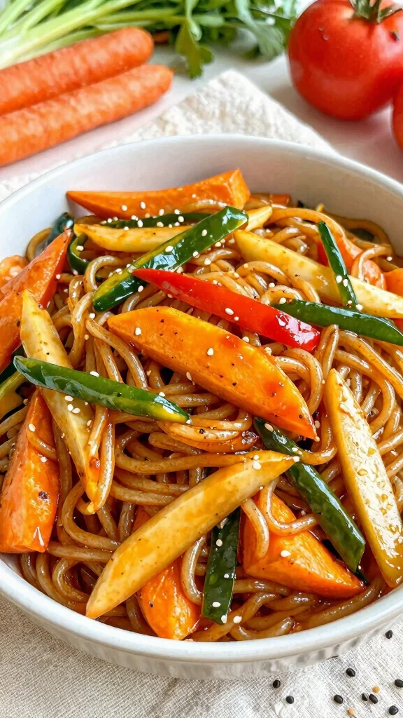13 Asian Noodles Recipes from Classic to Creative - 9. Korean Japchae with Sweet Potato Noodles 1