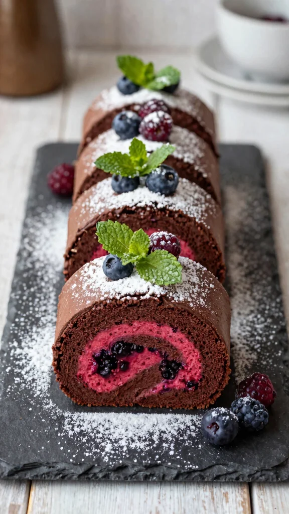 13 Chocolate Cake Roll Recipes Light, Creamy and Irresistible - 3. Berry Swirl Chocolate Cake Roll 1