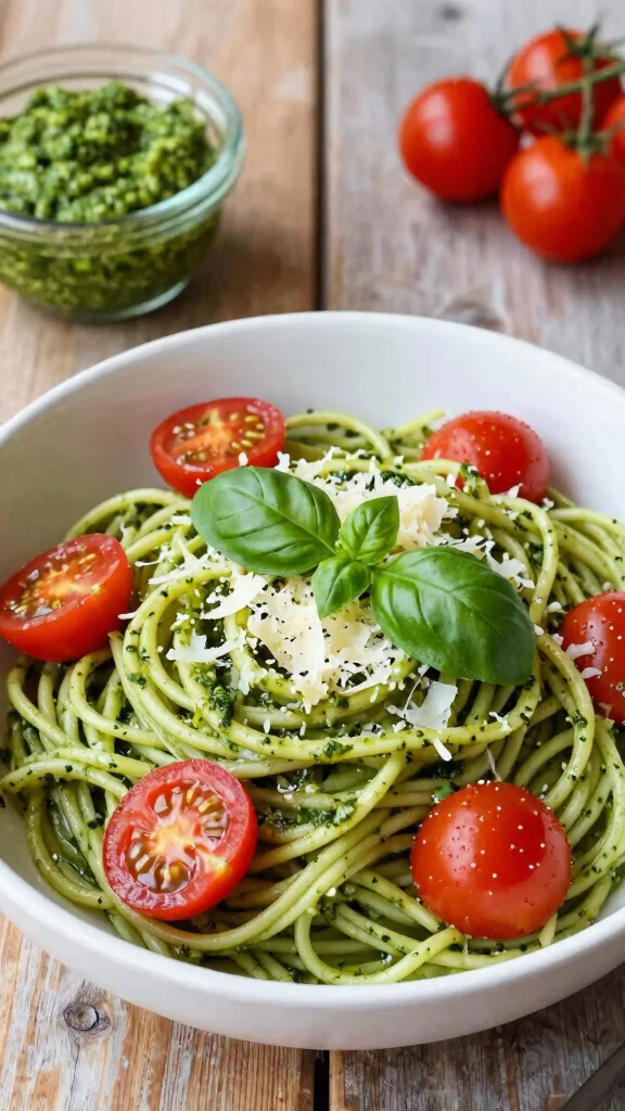 13 Quick Noodles Recipes When You Need Dinner in a Flash - 5. Pesto Noodles with Cherry Tomatoes 1