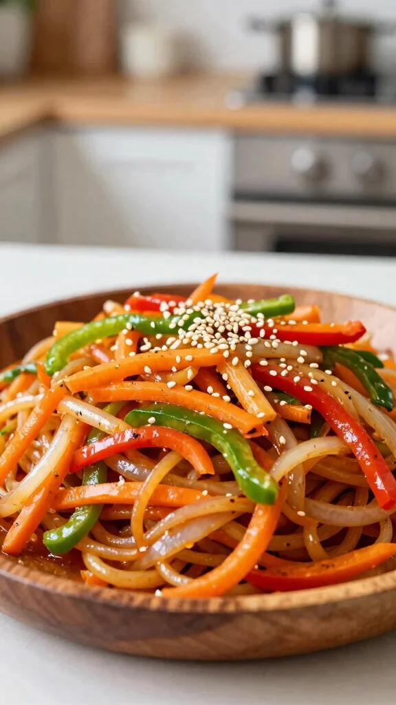 14 Korean Noodles Recipes from Jajangmyeon to Cold Noodles - 4. Japchae - Sweet Potato Noodles Stir-Fried 1