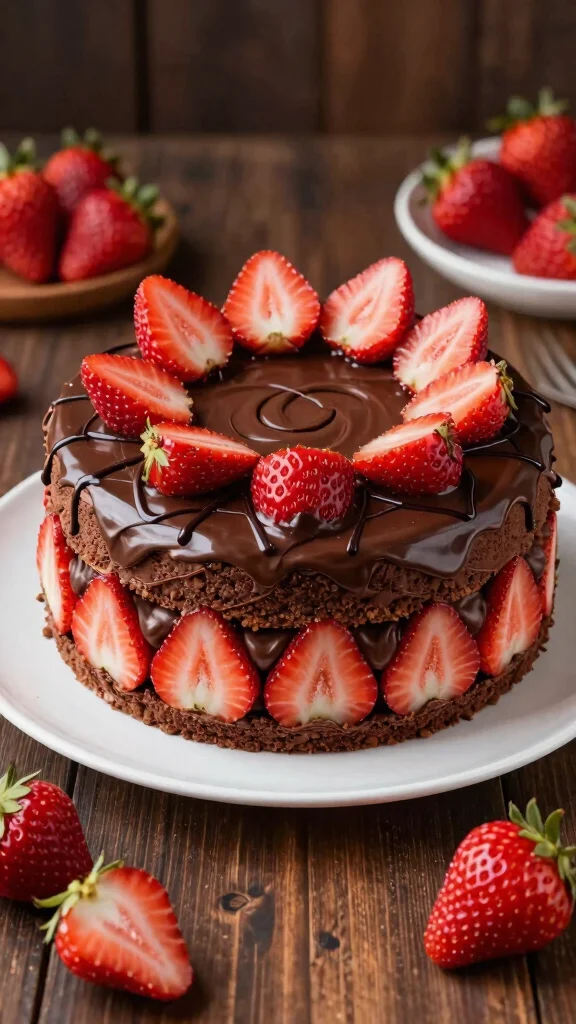 15 Chocolate Cake with Strawberries Ideas for Any Sweet Occasion - 12. Chocolate Strawberry Fudge Cake 1