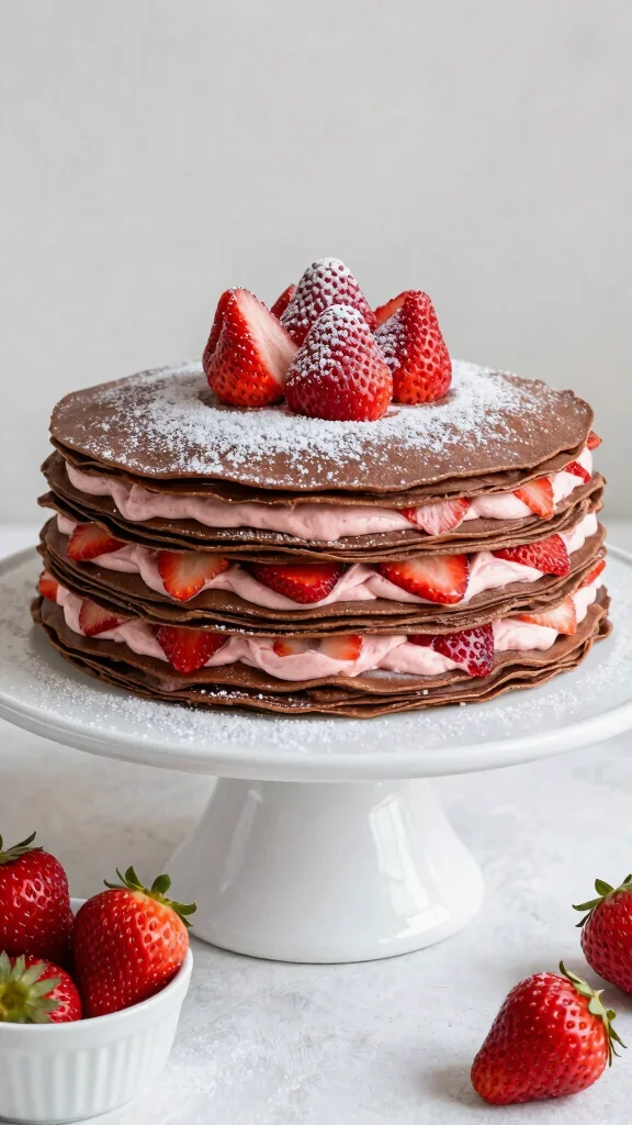15 Chocolate Cake with Strawberries Ideas for Any Sweet Occasion - 14. Chocolate Strawberry Crepe Cake 1