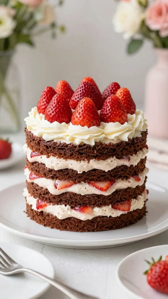 15 Chocolate Cake with Strawberries Ideas for Any Sweet Occasion - 2. Chocolate Strawberry Layer Cake 1