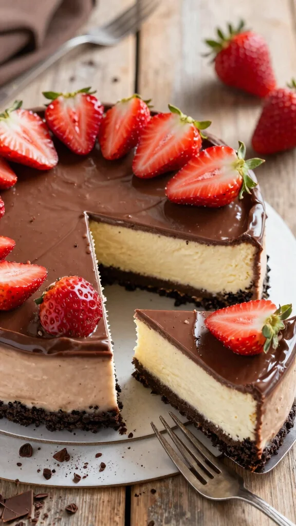 15 Chocolate Cake with Strawberries Ideas for Any Sweet Occasion - 7. Chocolate Strawberry Cheesecake 1