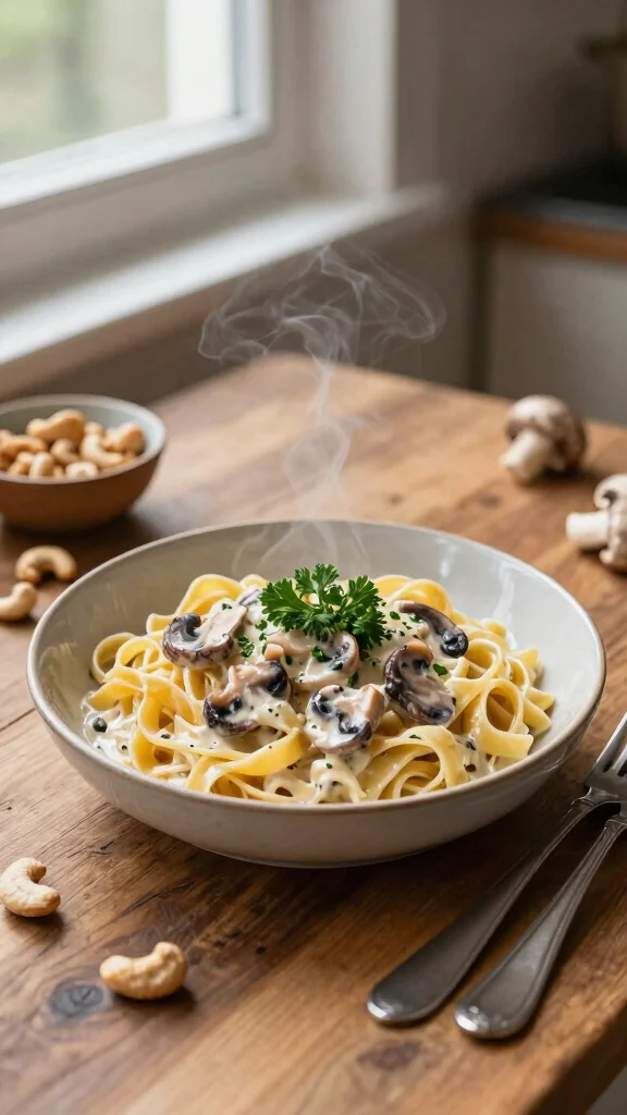 15 Creamy Noodles Recipes Rich, Comforting and Irresistible - 1. Creamy Vegan Mushroom Fettuccine 1