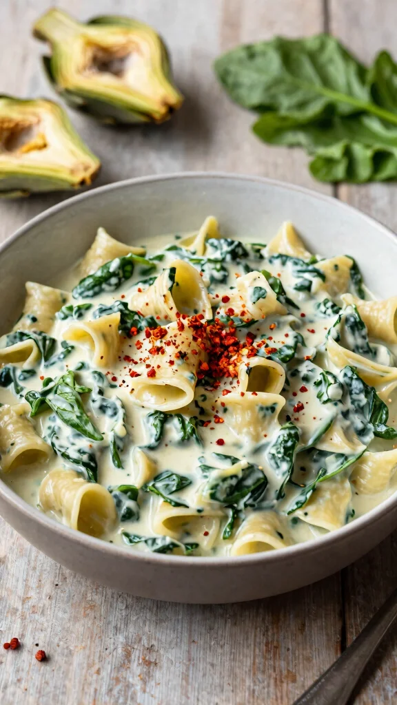 15 Creamy Noodles Recipes Rich, Comforting and Irresistible - 12. Creamy Spinach and Artichoke Pasta 1