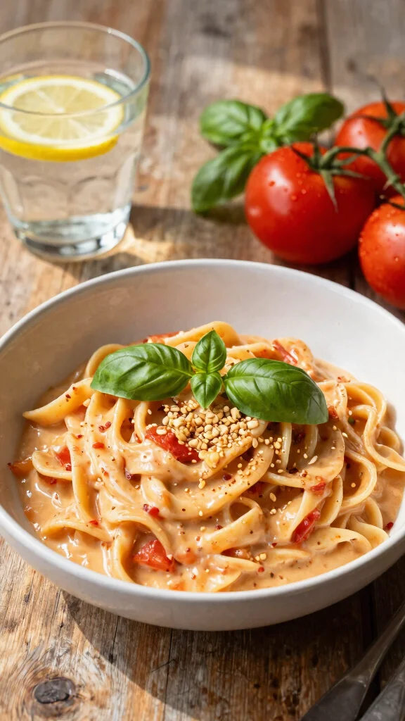 15 Creamy Noodles Recipes Rich, Comforting and Irresistible - 3. Creamy Vegan Tomato Basil Pasta 1