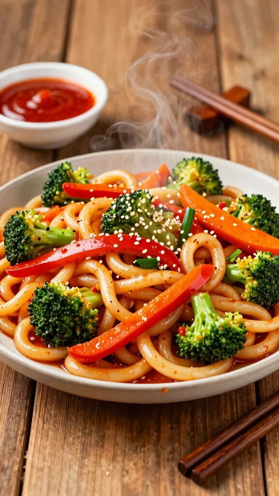 15 Udon Noodles Recipes Thick, Chewy and Comforting for Vegan Food Lovers - 2. Spicy Vegan Udon Stir-Fry 1