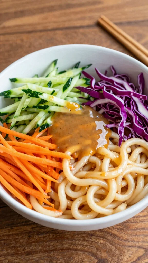 15 Udon Noodles Recipes Thick, Chewy and Comforting for Vegan Food Lovers - 4. Ginger Miso Udon Salad 1