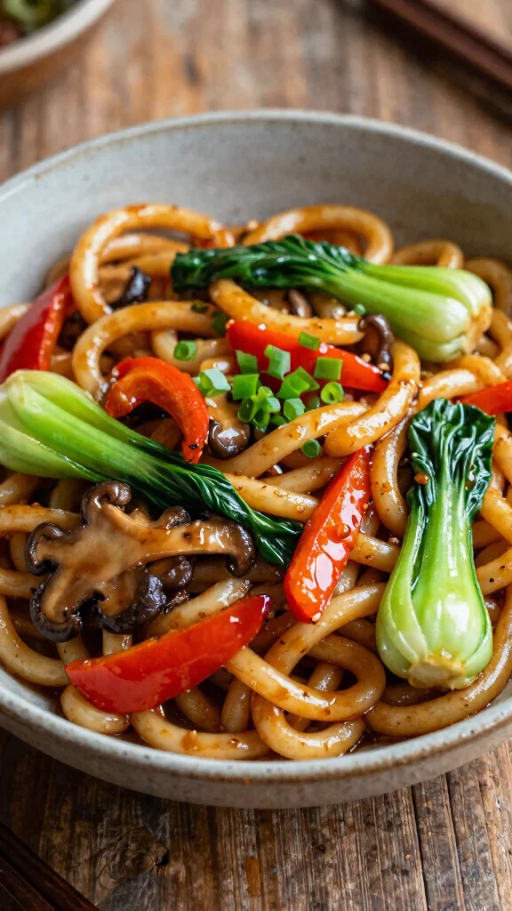 15 Udon Noodles Recipes Thick, Chewy and Comforting for Vegan Food Lovers - 8. Miso Glazed Udon Stir-Fry 1