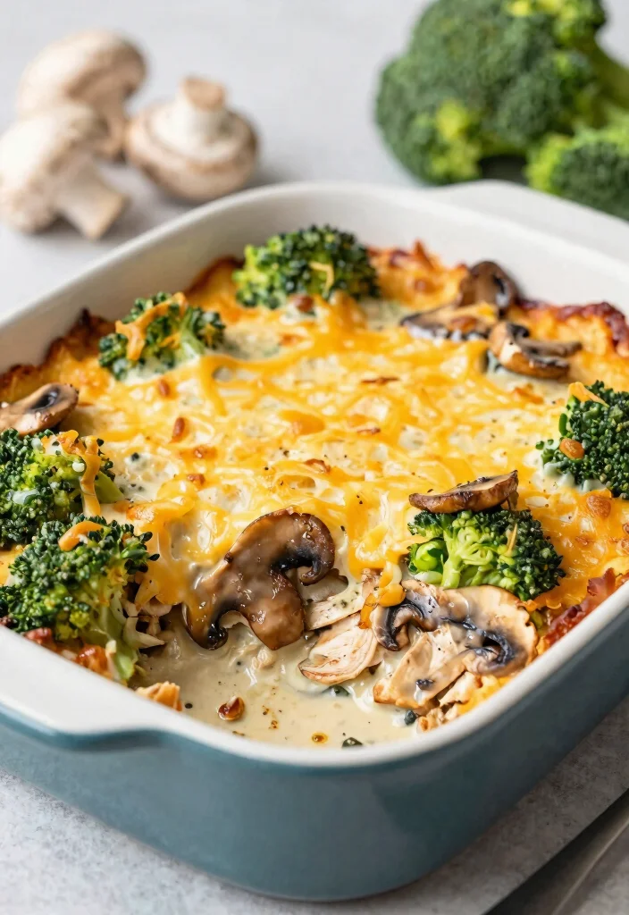 13 Creamy Keto Chicken Broccoli Casserole Recipes the Whole Family Loves - 10. Creamy Mushroom Keto Chicken Broccoli Casserole 1