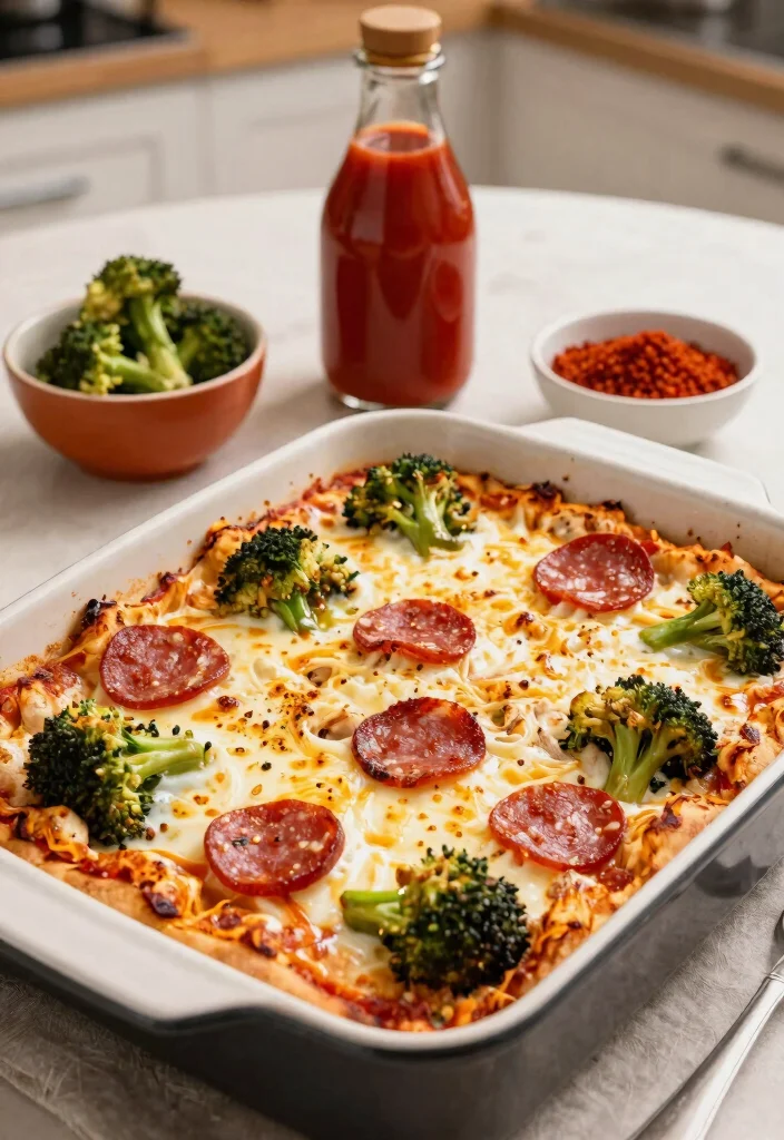 13 Creamy Keto Chicken Broccoli Casserole Recipes the Whole Family Loves - 11. Low-Carb Pizza Chicken Broccoli Casserole 1