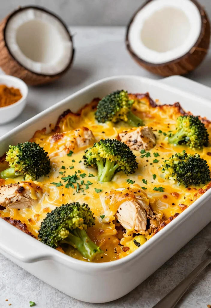 13 Creamy Keto Chicken Broccoli Casserole Recipes the Whole Family Loves - 12. Coconut Curry Keto Chicken Broccoli Casserole 1
