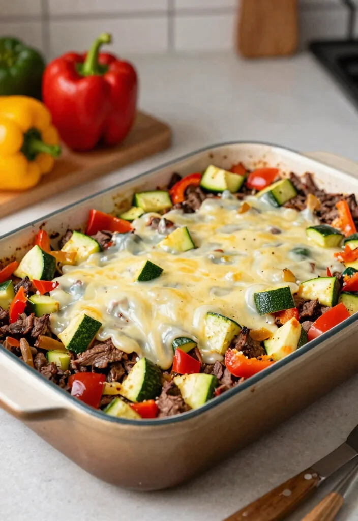 13 Easy Keto Philly Cheesesteak Casserole Recipes All Flavor No Carbs - 4. Keto Philly Cheesesteak Casserole with Zucchini 1