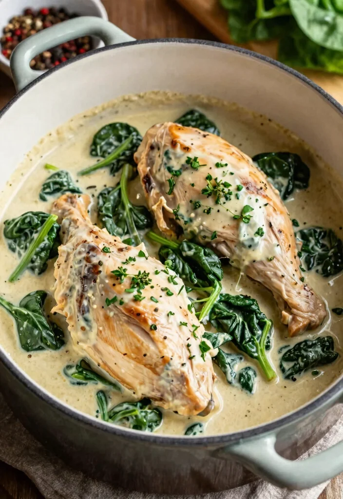 14 Easy Keto Chicken Crockpot Recipes Just Set It and Forget It - 12. Creamy Spinach Chicken 1