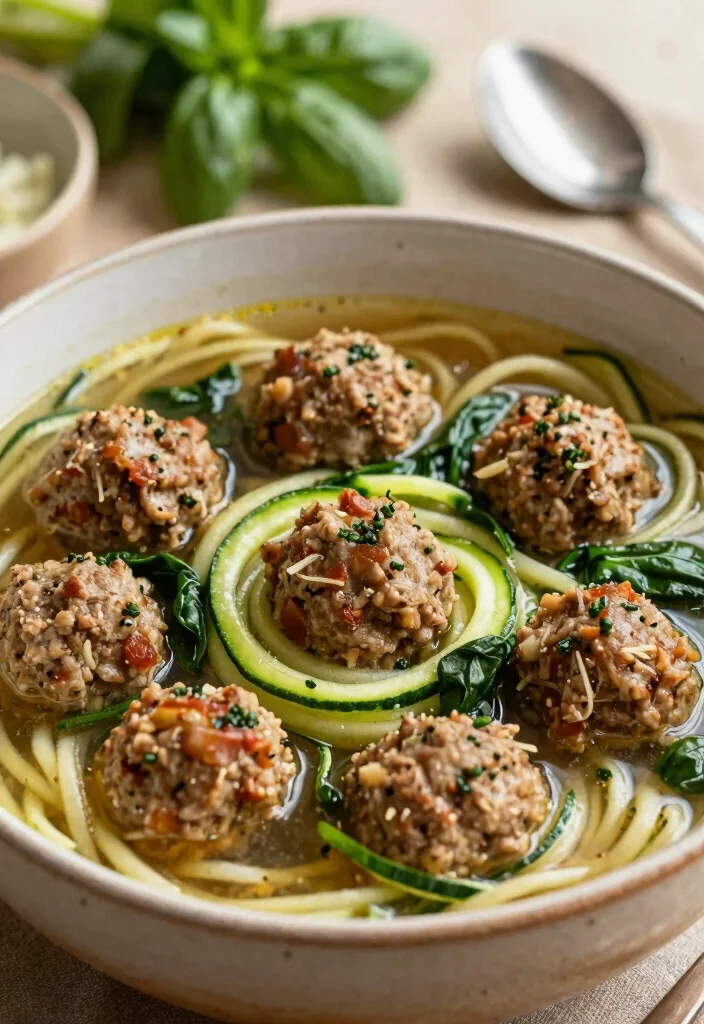 14 Easy Keto Dinners for Family That Everyone Will Love - 13. Meatball Zoodle Soup 1