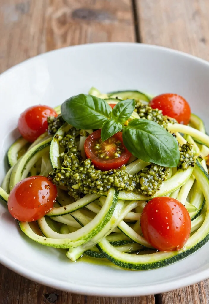15 Easy Keto Dinner Recipes You Can Make in Under 30 Minutes - 3. Zucchini Noodles with Pesto and Cherry Tomatoes 1