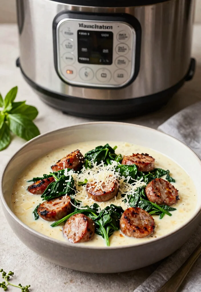 15 Easy Keto Instant Pot Recipes for Fast and Flavorful Dinners - 12. Creamy Tuscan Sausage and Spinach 1