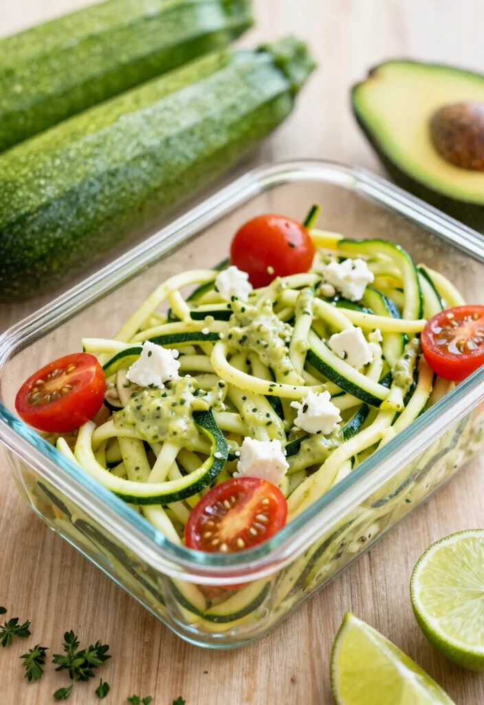 15 Easy Keto Lunches for Work You Can Pack and Go - 1. Zucchini Noodle Salad with Avocado Dressing 1