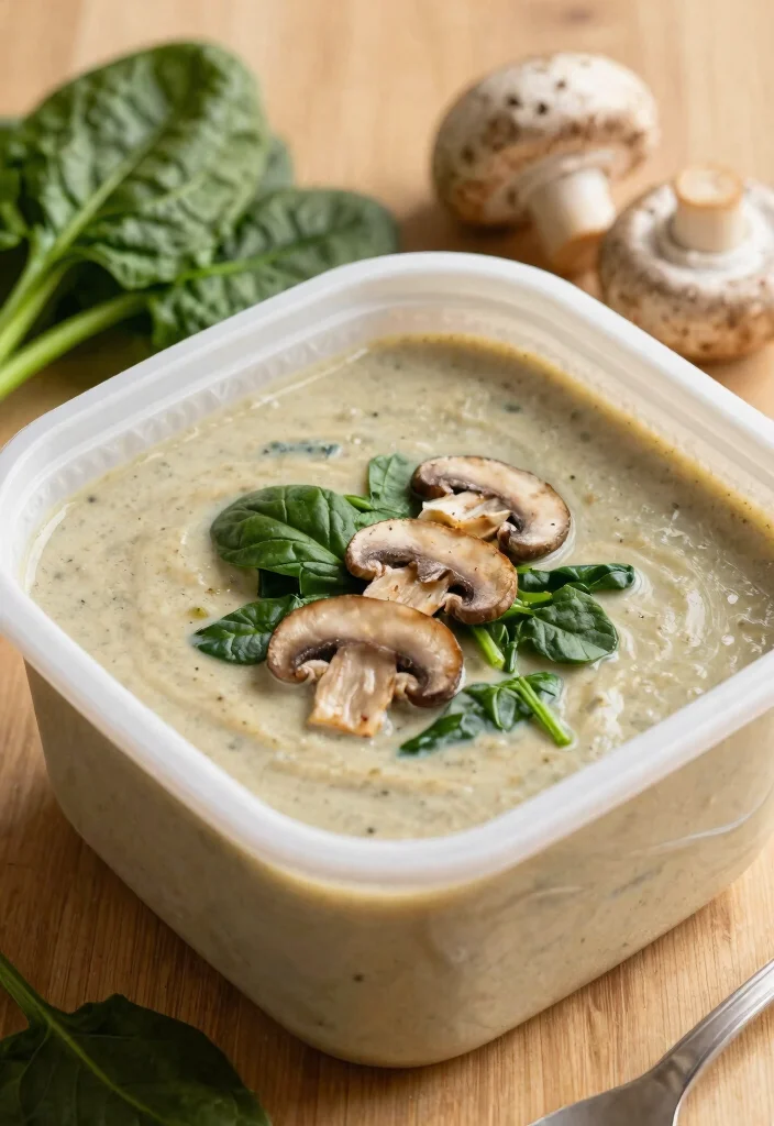 15 Easy Keto Lunches for Work You Can Pack and Go - 9. Creamy Mushroom and Spinach Soup 1