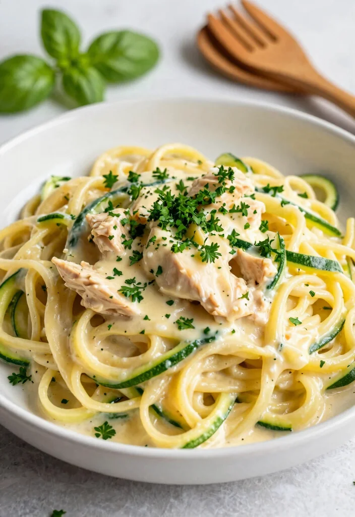 15 Genius Keto Rotisserie Chicken Recipes to Use Every Last Bite - 1. Creamy Chicken Alfredo Zucchini Noodles 1