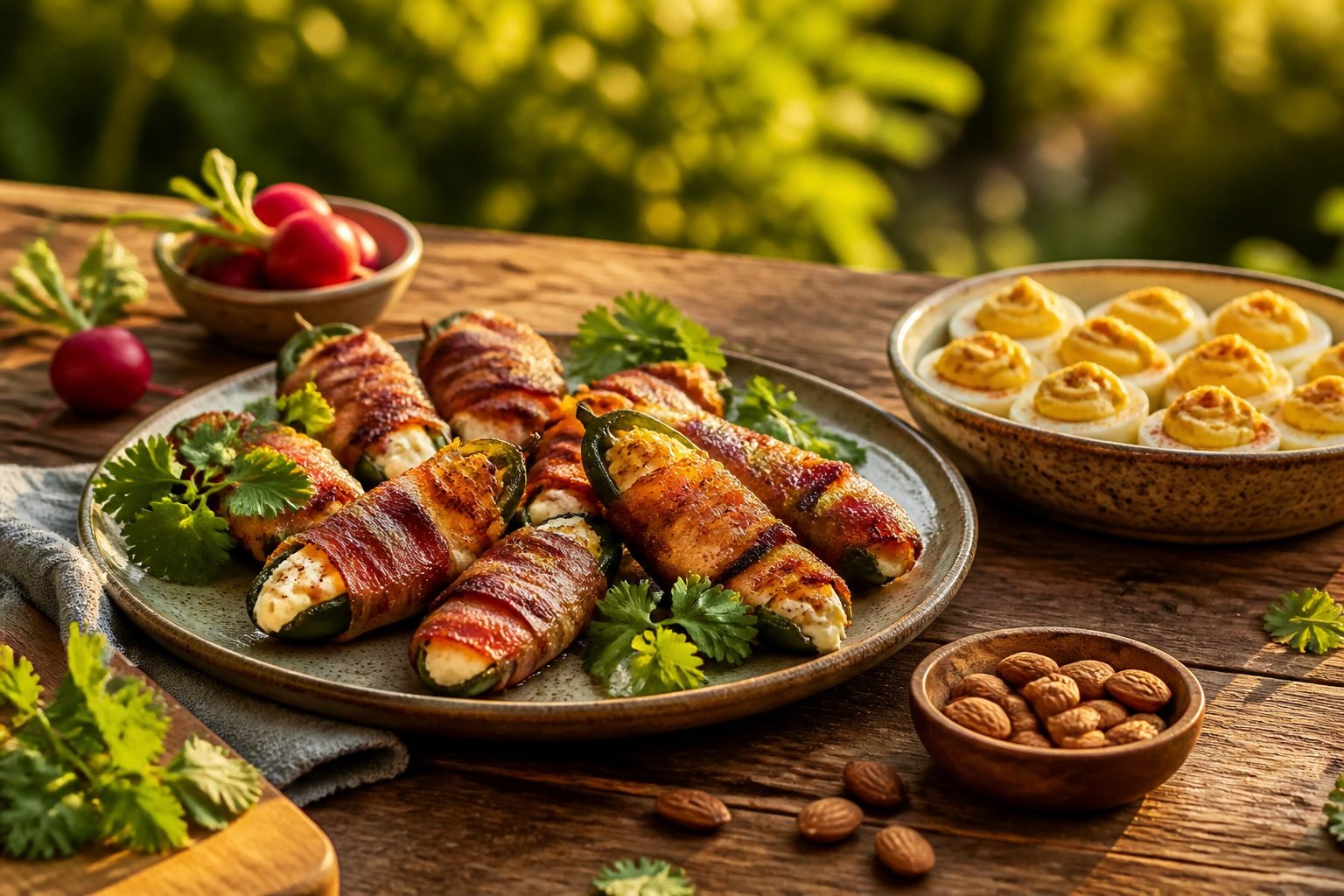 An assortment of keto snacks arranged on a table for game day.